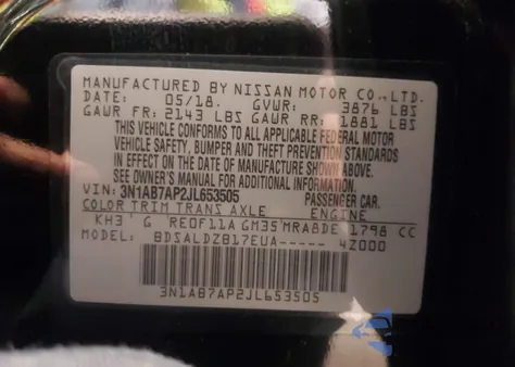 2018 Nissan Sentra Sv z USA, uszkodzony, nr VIN 3N1AB7AP2JL653505